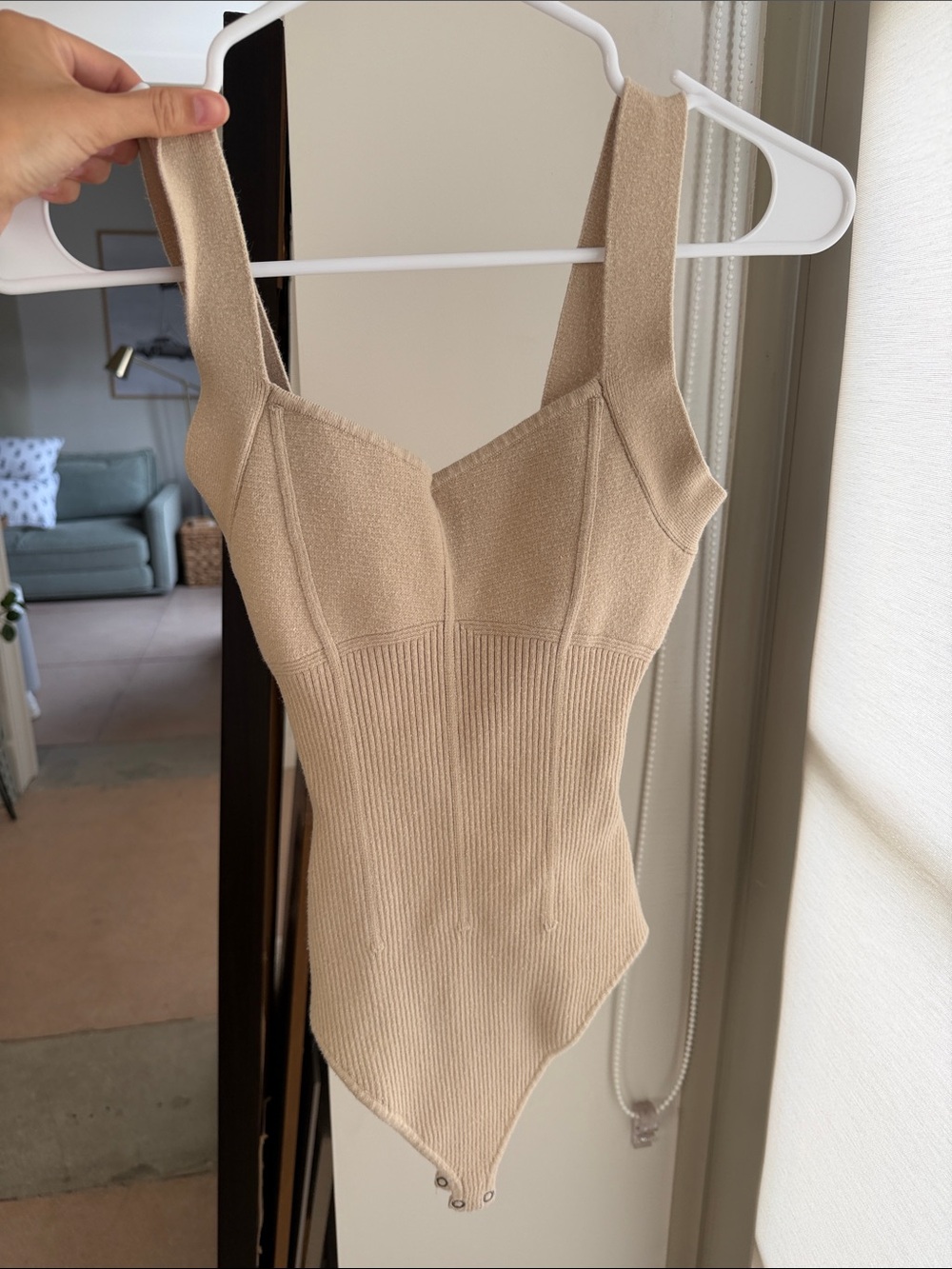Abercrombie & Fitch Beige Ribbed Knit Bodysuit